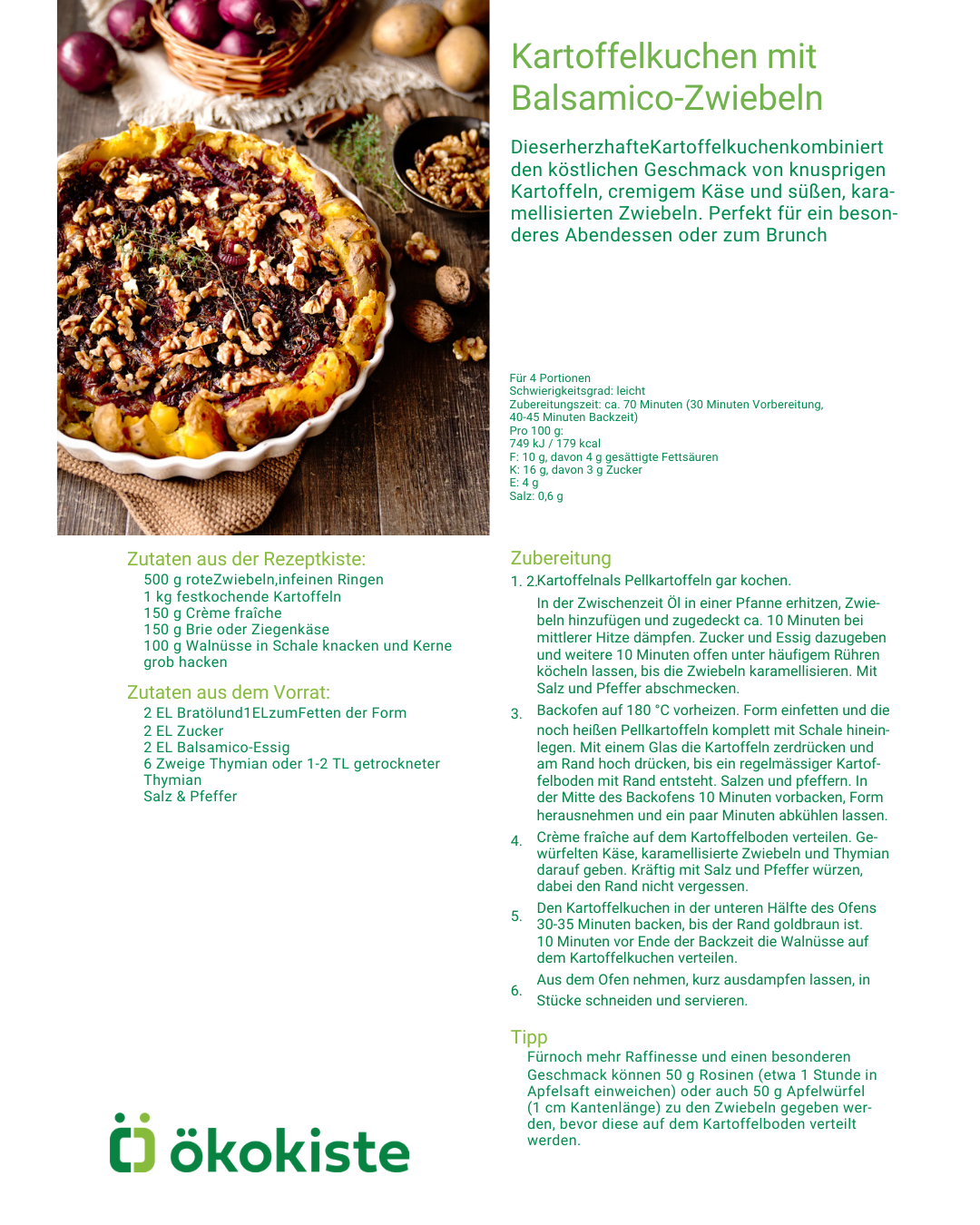 KI generiert: Herzhafte Tarte mit roten Zwiebeln und Walnüssen, dekoriert mit frischen Kräutern.