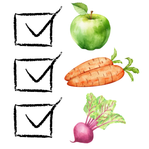 KI generiert: Das Bild zeigt eine bunte Auswahl an Obst und Gemüse, darunter Brokkoli, Paprika, Tomaten, Pilze, Trauben, Rettich und ein Blattgrün. Die Zeichnung hebt die Vielfalt und Frische der Produkte hervor.