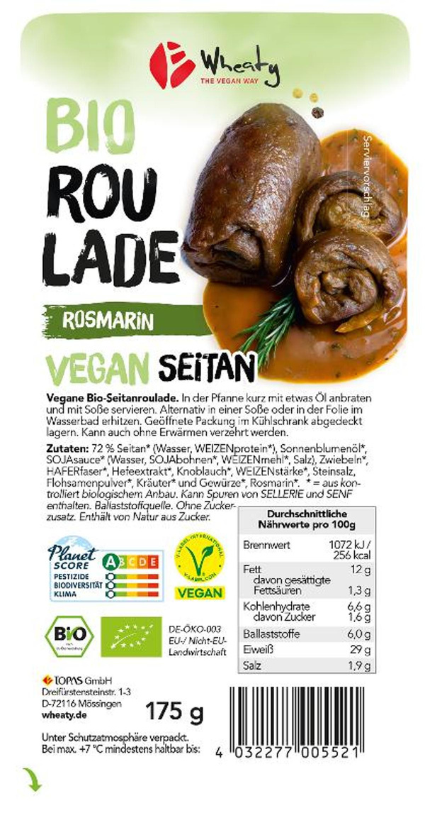 Produktfoto zu WHEATY Veganbratstück Rosmarin Roulade