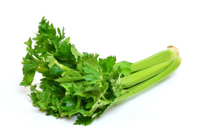 KI generiert: Ein frischer Bund Sellerie mit grünen Blättern.