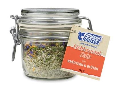 Produktfoto zu Lichtwurzelsalz mit Kräutern und Blüten im Weckglas
