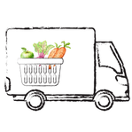 KI generiert: Das Bild zeigt eine einfache Zeichnung eines Lastwagens mit einer großen Karotte darauf, die das Fahrzeug ziert. Der Lastwagen wirkt wie ein Lieferfahrzeug für landwirtschaftliche Erzeugnisse.