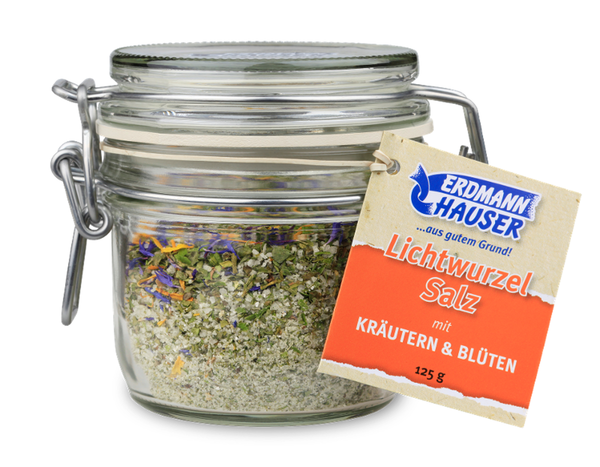 Produktfoto zu Lichtwurzelsalz mit Kräutern und Blüten im Weckglas