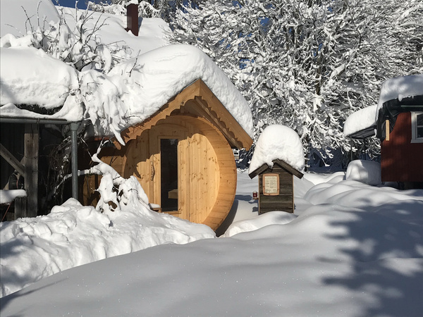 KI generiert: Das Bild zeigt eine verschneite Landschaft mit einem kleinen Holzhaus, das von einer dicken Schneeschicht bedeckt ist. Die Szenerie wirkt idyllisch und winterlich, mit schneebedeckten Bäumen im Hintergrund.
